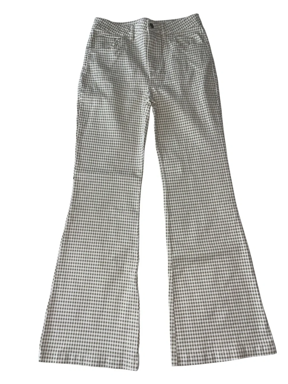 NWT Hello Franki Girls Teen Large Gingham Flare Pants Brown White Stretch